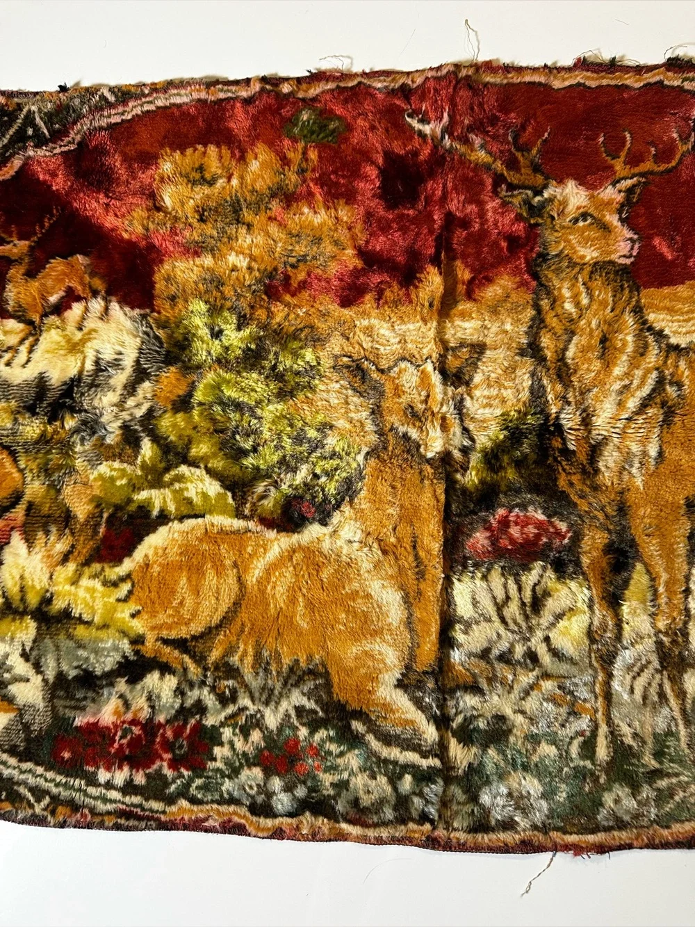 Vtg Deer Family Wall Tapestry Hunting Lodge Decor Hanging Rustic Cabin Woodland